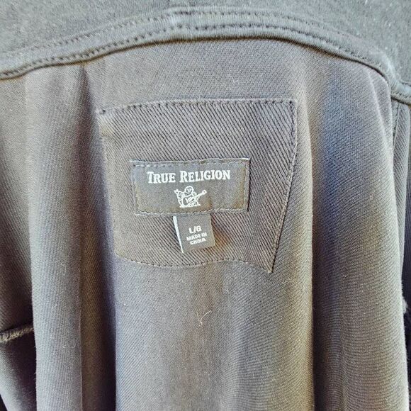 True Religion Men’s Black Full Zip Hoodie Sweatshirt Logo Drawstring Pockets L - Picture 10 of 10